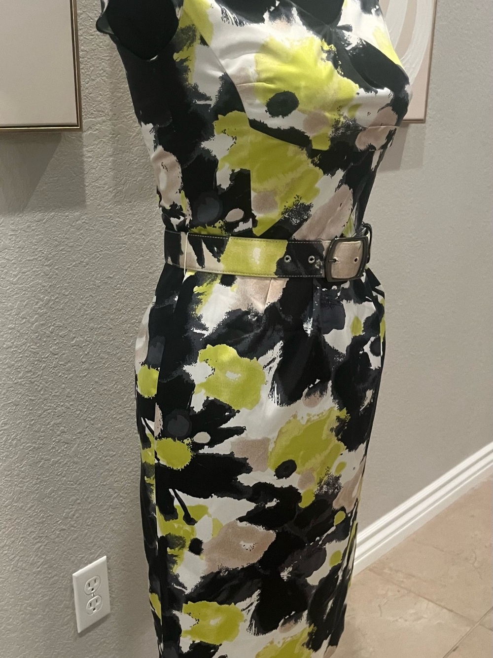 Antonio Melani Floral Sheath Dress in Lime, Black & Cream - Picture 3 of 5
